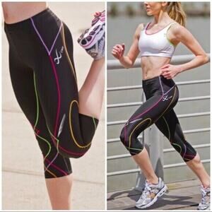 CW-X | Black Rainbow 3/4 Length Stabilyx UPF 50+ Cropped Compression Leggings